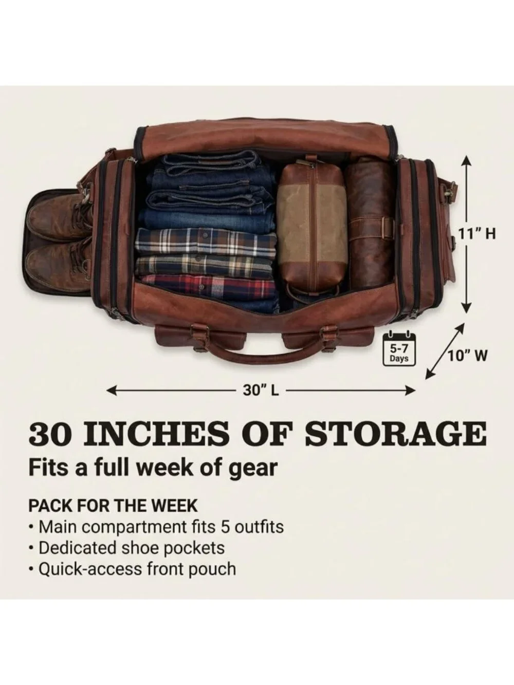 30-Inch Handmade Vintage Duffel Bag - Gym, Sports, Weekender, Travel Tote